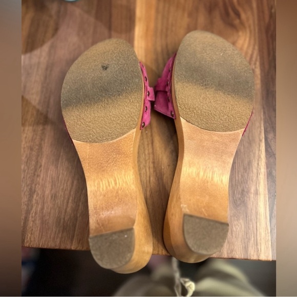 Vintage Ralph Lauren - Y2K pink suede wooden slip on sandals -SZ 10 - Picture 6 of 6